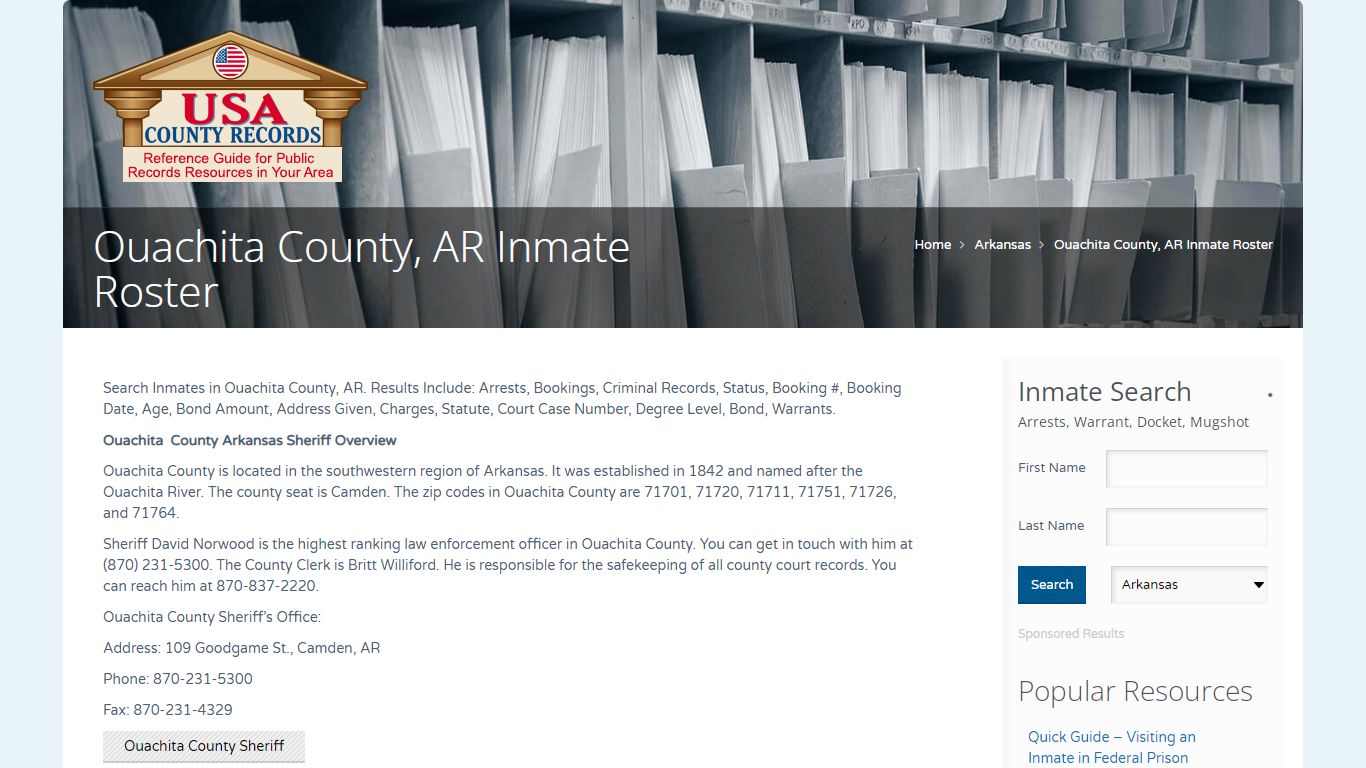 Ouachita County, AR Inmate Roster | Name Search